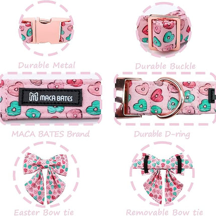 Maca Bates Valentine's Day Dog Collar with Sailor Bow for Small Girl Boy Dogs,Pink Love Hearts Pattern,Adjustable Durable Soft Valentine Gift for Female Male Puppy