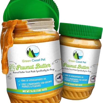 Natural Peanut Butter for Dogs Safe - 100% Healthy Dog Treats - No Sugar, Xylitol Free, Digestive Support - Puppy Dog Peanut Butter with Flaxseed 16 oz - Made in USA Premium Quality