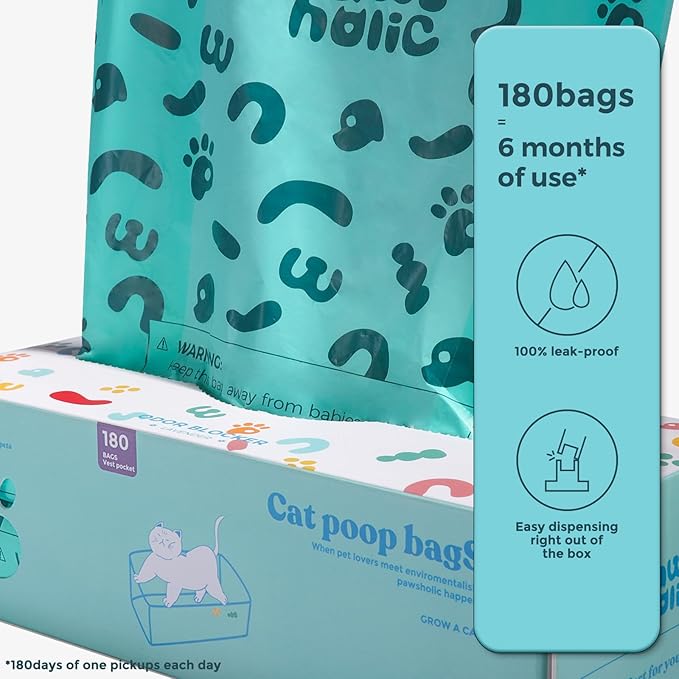 Cat Litter Disposal Bags and Dog Poop Bags with Handle, 360 Counts, Lavender Scented,Corn Starch Blend Extra Thick and Guaranteed Leak Proof Poop bags for Kitty and Doggy