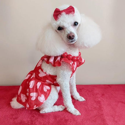 Fitwarm Valentines Day Sweet Heart Dog Dress, Dog Holiday Outfit, Dog Clothes for Small Dogs Girl, Pet Cat Apparel, Red, Pink, Small