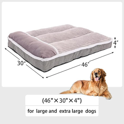 Dog Bed for Large Dogs, Dog Mattress with Pillow for Crate Kennel, Sofa pet Bed, Super Soft pet Bed for Medium, Jumbo, Small Dogs Breeds (Grey, XX-Large:(46"x30"x4")