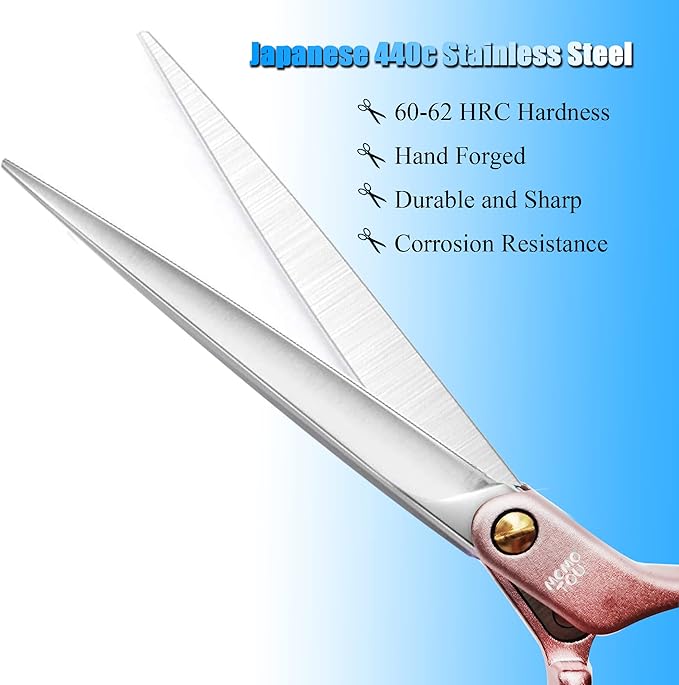 6.5'' Small Pink Straight Dog Grooming Scissors Professional Trimming Shears with Ultra-Lightweight Offset Handle 440C Stainless Steel Pet Scissors for Face and Paws