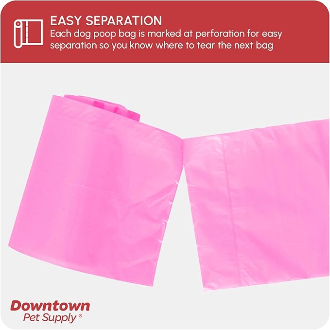 Downtown Pet Supply Poop Bags for Dogs with Dispenser, 220 Count - Leak-Proof Dog Waste Bags and Bone-Shaped Dog Poop Bags Holder for Leash - Pink, 12.5" x 8.5"