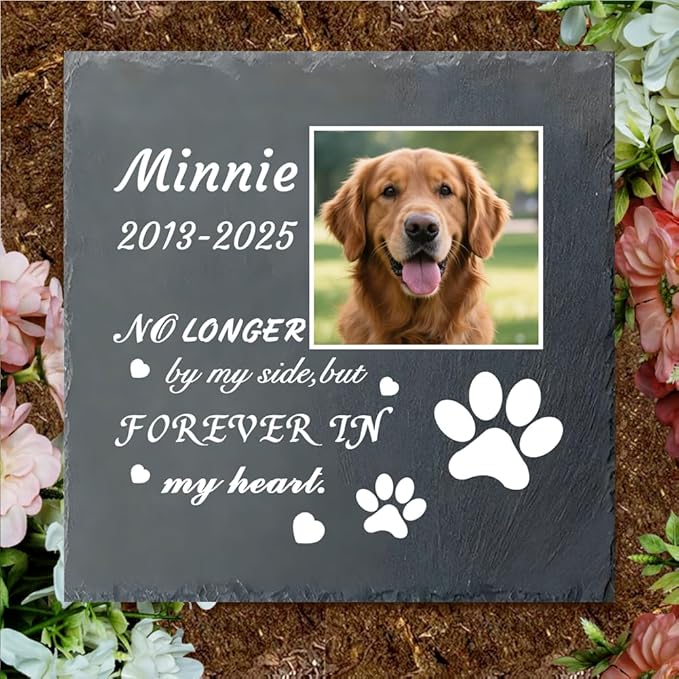 Dog Memorial Gifts for Loss of Dog, Personalized Pet Memorial Stone, Custom Dog Grave Marker with Name & Photo, Sympathy Gifts for Bereaved Pet Owners, Cemetery Decor (Style G)