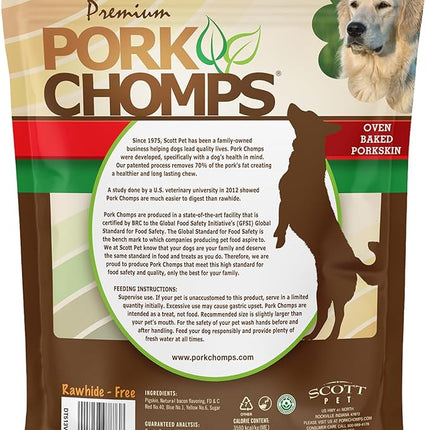 Pork Chomps Baked Pork Skin Dog Chews, 11-inch Knots, Bacon Flavor Strip, 4 Count