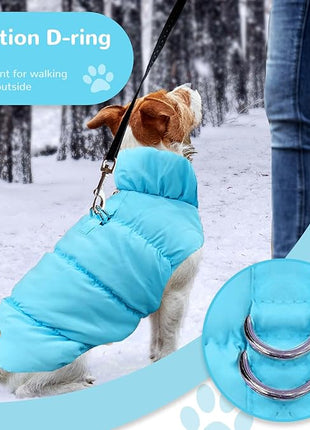 Winter Warm Dog Jacket for Small Medium Dogs Cat Cold Weather Coats with Harness Paded Dogs Fleece Vest Waterproof Windproof Dog Snow Jacket Pet Puppy Clothes (Blue,XXL)