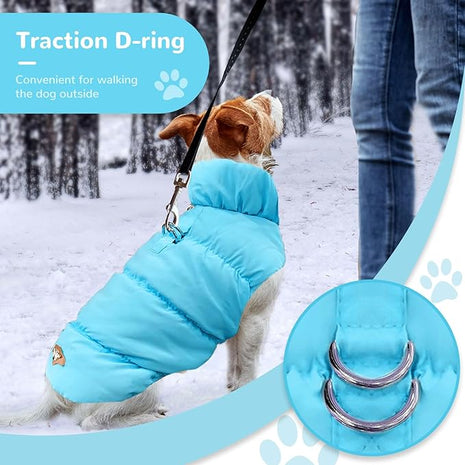 Winter Warm Dog Jacket for Small Medium Dogs Cat Cold Weather Coats with Harness Paded Dogs Fleece Vest Waterproof Windproof Dog Snow Jacket Pet Puppy Clothes (Blue,XS)