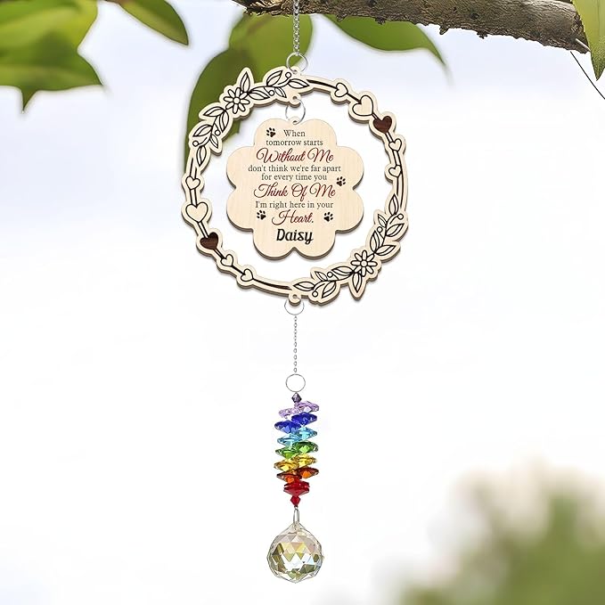 Personalized Dog Memorial Gifts, Sun Catcher Paw Print Sympathy Gift for Dog Lover, Crystal Suncatcher Remembrance Gift, Rainbow Maker