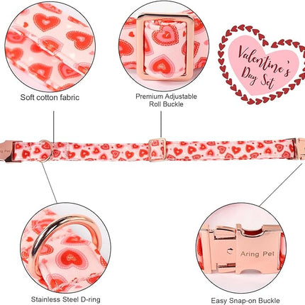 ARING PET Valentine Bow Dog Collar, Pink Red Heart Pet Collar with Bowtie for Small Medium Large Dogs-M