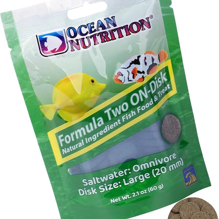 Ocean Nutrition Fish Food Formula Two On-Disk - All-Natural Fish Food for Saltwater Omnivore, Tangs, Angels, Clownfish, Pygmy Angelfish, High Protein (36%), 2.1 oz (60 g), Large Size