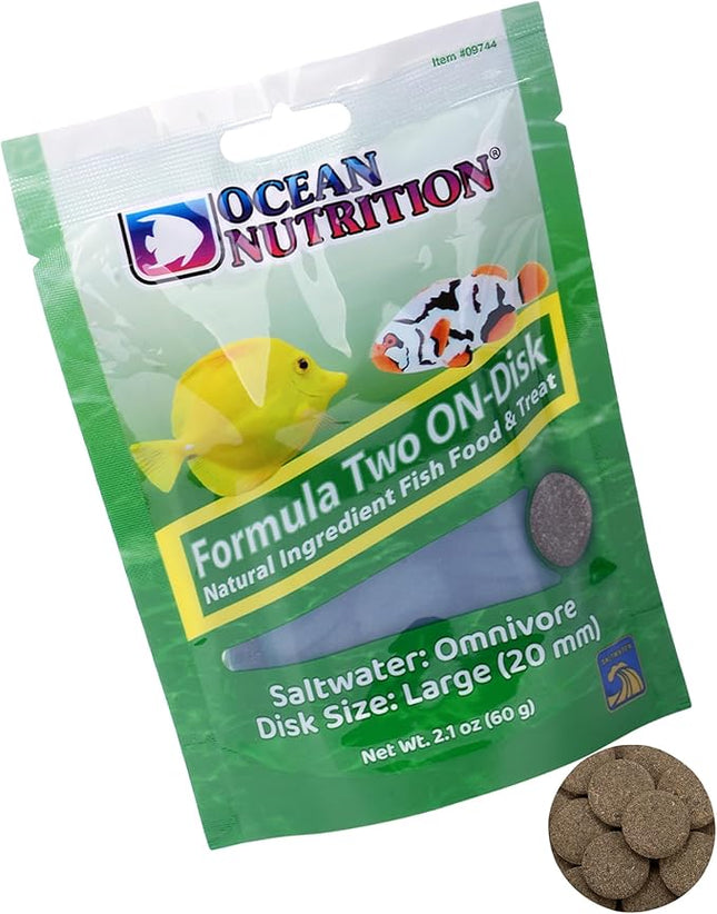 Ocean Nutrition Fish Food Formula Two On-Disk - All-Natural Fish Food for Saltwater Omnivore, Tangs, Angels, Clownfish, Pygmy Angelfish, High Protein (36%), 2.1 oz (60 g), Large Size