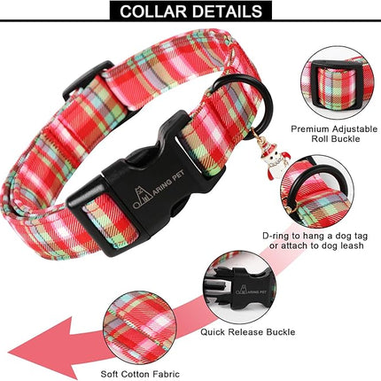 ARING PET Christmas Dog Collar-Cute Red Green Plaid Dog Collars, Adjustable Christmas Pet Collars Puppy Collar with Quick Release Buckle for Girl&Boy Dogs
