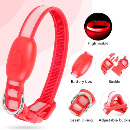 Light up Collar for Small Dog,Vizpet XS Adjustable Size Nylon Collar USB Rechargeable Bright Safety Pet Collar for Cats Small Dogs(Red, X-Small[ 8.66-11.9 inch/22cm-30cm])
