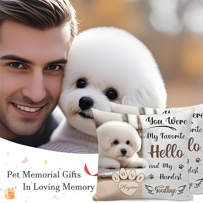 Personalized Pet Memorial Throw Pillow with Picture Dog Memorial Gifts for Dogs Loss of Dog Sympathy Gift Dog Bereavement Remembrance Picture Pillow (Style D)