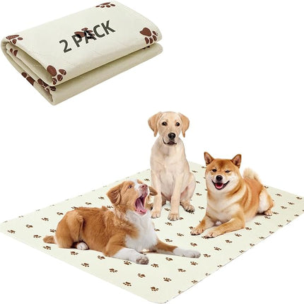 PUPTECK Washable Pee Pads for Dogs - Waterproof Reusable Puppy Potty Training Pads Whelping Mat - Fast Absorption Non-Slip Pet Food Feeding Mat (Beige, 48x60 Inch (Pack of 2))