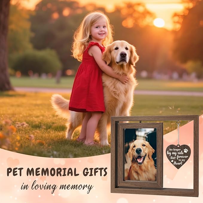 Pet Memorial Gifts for Loss of Dog, 4x6 Rotating Wooden Picture Frame, Loss of Dog Sympathy Gift- Pet Bereavement Remembrance Gifts