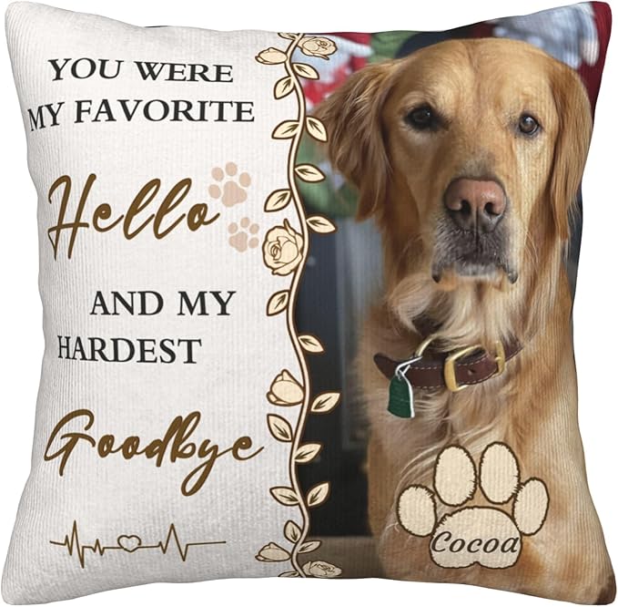 Funnylife Personalized Pet Memorial Throw Pillow with Photo Pet Memorial Gifts for Dogs Cats Loss of Dog Sympathy Gift Dog Bereavement Remembrance Picture Pillow