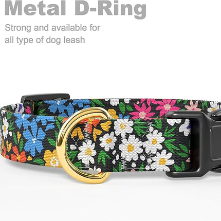 Rnivvi Dog Collar for Small Dogs, Cute Floral Heavy Duty Adjustable Puppy Collar with Quick Release Buckle for Girl & Female, Pet Accessories for Walking Running, XS Length 5/8" Width, Vibrant