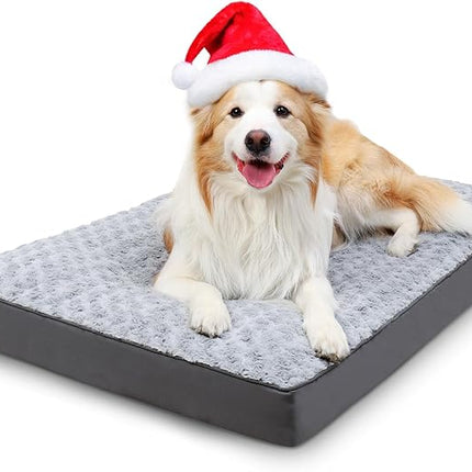 KSIIA Dog Crate Bed Waterproof for Extra Large Dogs - Rose Velvet Soft Fluffy Washable with Removable Cover & Anti-Slip Bottom, 47 x 29 Inch, Light Gray