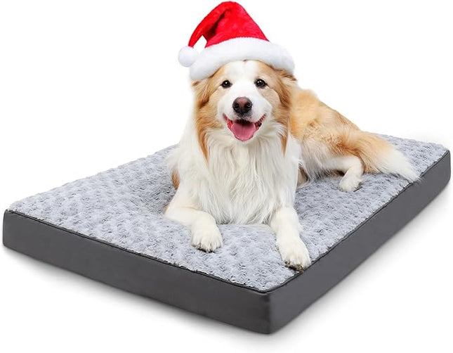 KSIIA Dog Crate Bed Waterproof for Large Dogs - Rose Velvet Soft Fluffy Washable with Removable Cover & Anti-Slip Bottom, 41 x 27 Inch, Light Gray