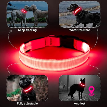 Light Up Dog Collar at Night, Led Dog Collar Adjustable, Rechargeable Waterproof, Dog Lights for Night Walking, Glow in The Dark Collar Light for Medium Large Dogs