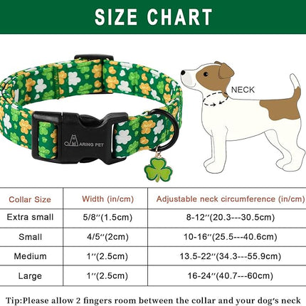 ARING PET St Patrick's Day Dog Collar-Cute Green Clovers Dog Collars, Adjustable Shamrock Pet Collars Trefoil Puppy Collar Gifts with Quick Release Buckle for Girl&Boy Dogs