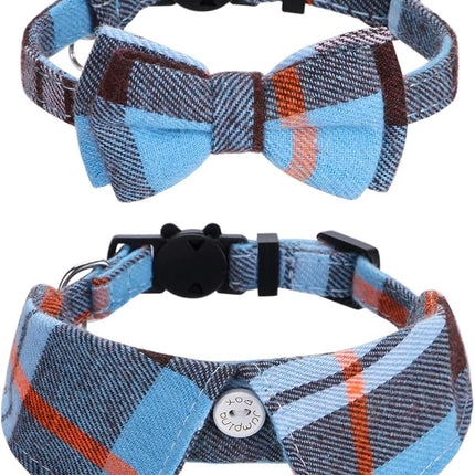 Faleela 2 Pack/Set Cat Collar with Cute Bow Tie and Bell,Breakaway Plaid Shirt Collar for Kitty Adjustable Safety