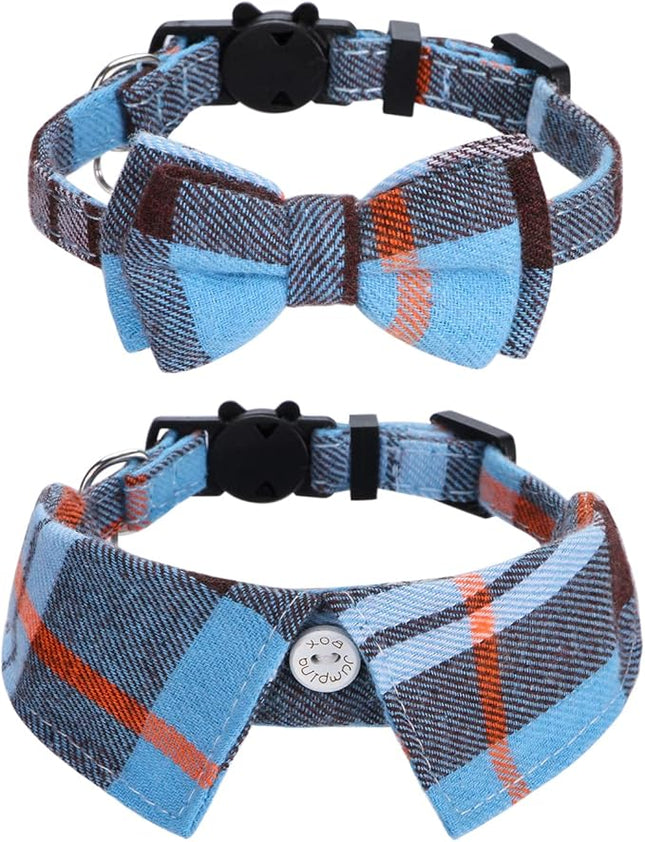 Faleela 2 Pack/Set Cat Collar with Cute Bow Tie and Bell,Breakaway Plaid Shirt Collar for Kitty Adjustable Safety