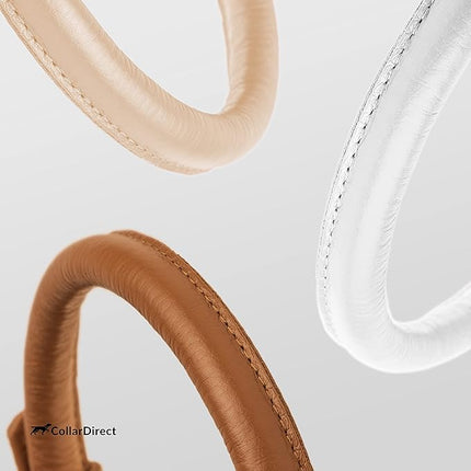 CollarDirect Rolled Leather Dog Collar, Soft Padded Round Puppy Collar, Handmade Genuine Leather Collar Dog Small Large Cat Collars 13 Colors (11-14 Inch, Cinnamon Textured)