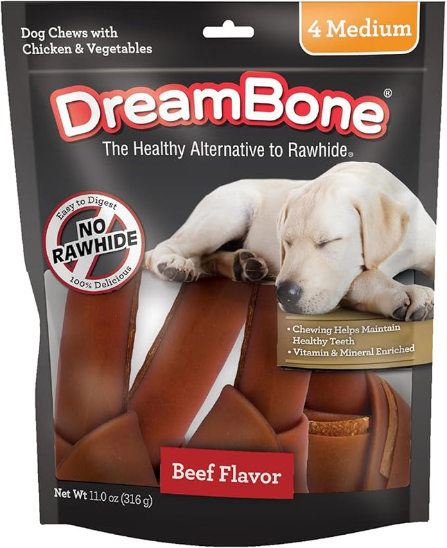 DreamBone Chews, Medium Rawhide Free Dog Bones Made With Real Beef, Chicken and Vegetables, 4 Count