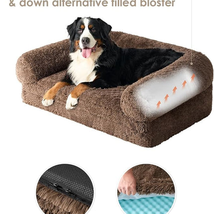 EHEYCIGA Foldable Human Dog Bed, 72"x44"x11" Orthopedic Memory Foam Human Sized Dog Bed, Waterproof Pet Bed for People, Faux Fur Pet Couch for Adult with Non-Slip Bottom, Brown