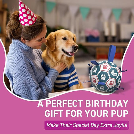 QDAN Large Dog Toys, 8 Inch Durable Balls for Dogs for Outdoor Indoor, Soccer Ball with Straps, Herding Balls, Interactive Toy for Tug of War, Dog Ball to Keep Them Busy (8 Inch)