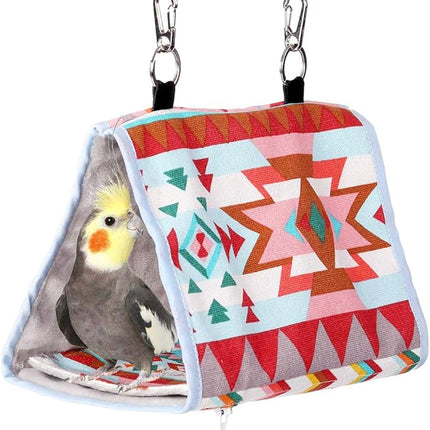 Bird Nest Snuggle Hut,Parrot Habitat Cave Hanging Tent for Small Medium Parrots Budgies Eclectus Parakeet Cockatiels Lovebird African Grey (Pink Ethnic, S)