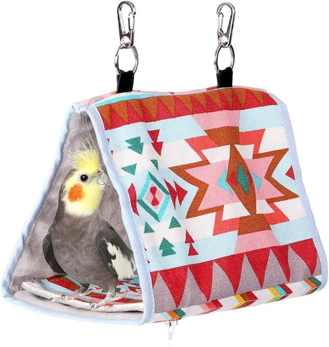 Bird Nest Snuggle Hut,Parrot Habitat Cave Hanging Tent for Small Medium Parrots Budgies Eclectus Parakeet Cockatiels Lovebird African Grey (Pink Ethnic, S)