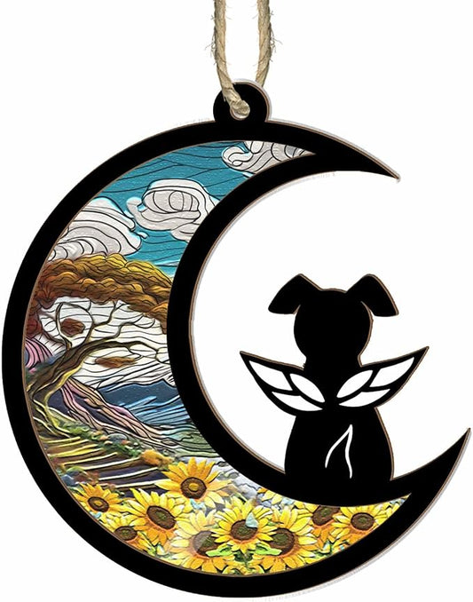 BSQUIELE Dog Memorial Suncatcher for Dog Lover - Dog Memorial Gifts- Pet Loss Suncatcher Ornament - Loss of Dog Sympathy Gift, Stained Glass Light Catcher - Dog Passing Away Gifts