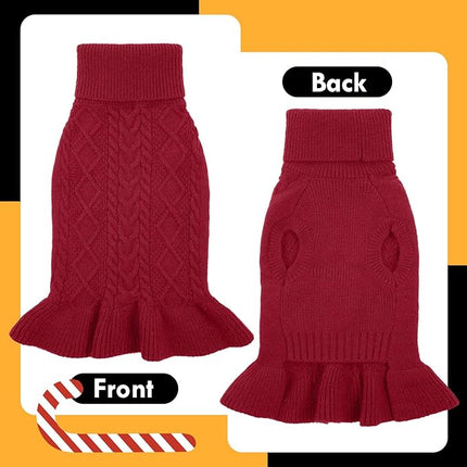 LeLePet Dog Sweater Christmas Turtleneck Knitwear Sweatshirt Cable Knit Warm Dress for Small Medium Large Dogs Puppy Fall Sweater, Dachshund, Shih Tzu, L, Red