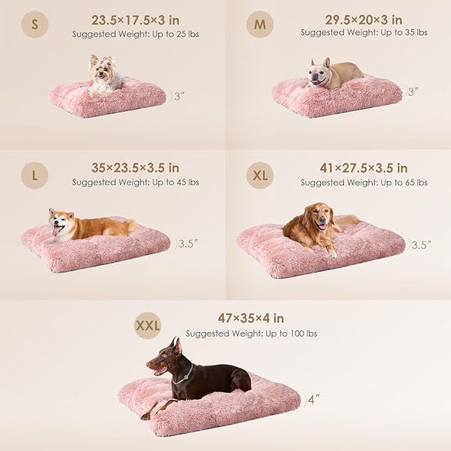 EHEYCIGA Fluffy XXL Dog Crate Pad, Plush Faux Fur Dog Bed for Extra Large Pets, Calming Anti Anxiety XXL Pet Bed, Washable Soft Warm Crate Mat with Non-Slip Bottom, Pink