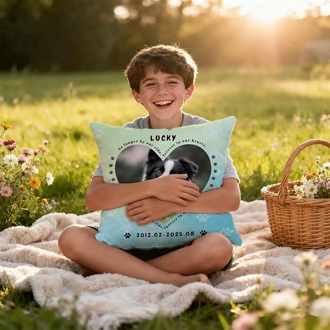 Personalized Pet Memorial Throw Pillow with Photo, Custom Pet Memorial Gifts for Dogs Cats, Loss of Dog Sympathy Gift Dog Bereavement Remembrance Picture Pillow
