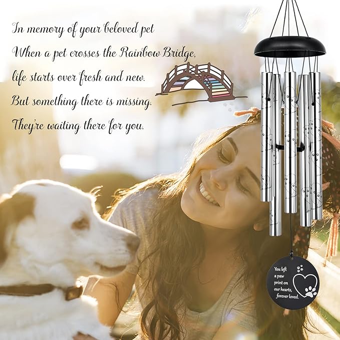 ASTARIN 30 Inches Dog Memorial Wind Chimes with Dog Paw Print, Pet Memorial Wind Chimes for Dogs to Make You Remember Your Pet, Unique Sympathy and Remembrance Gift for Pet Owner