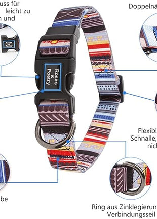 Roses&Poetry Dog Collar with Colourful Stripe Patterns, Adjustable Durable Puppy Collars for Small Medium Large Dogs (Stripe-XS)
