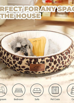 Cat Bed, 23In Dog Beds for Small Dogs, Calming Cat & Dog Beds for Indoor Pets, Pet Beds Comfortable Donut Round Ultra Soft (Leopard, Medium 23in)