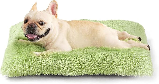 EHEYCIGA Fluffy Dog Crate Bed for Medium Dogs, Plush Faux Fur Crate Pad, Calming Anti Anxiety Medium Dog Bed, Washable Soft Warm Mat with Non-Slip Bottom, Green