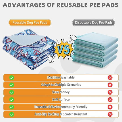 KOOLTAIL Washable Pee Pads for Dogs, 2 Pack Super Absorbent Reusable Puppy Training Pads Waterproof, Nonslip and Leak-Proof Dog Pee Pads, Large Pet Mats Whelping Pads for Floor, Crate, Blue 24"x36"