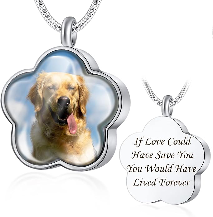 Farfume Personalized Pet Urn Necklace for Dog Cat Ashes Cremation Pet Memorial Customized Photo Text Engraving Pendant Keepsake Funeral Jewelry