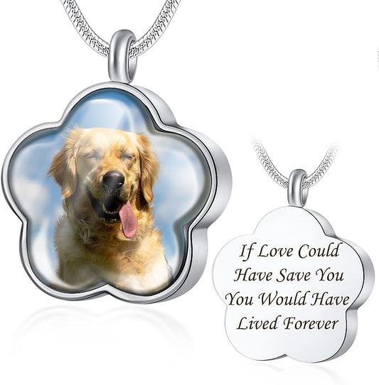 Farfume Personalized Pet Urn Necklace for Dog Cat Ashes Cremation Pet Memorial Customized Photo Text Engraving Pendant Keepsake Funeral Jewelry