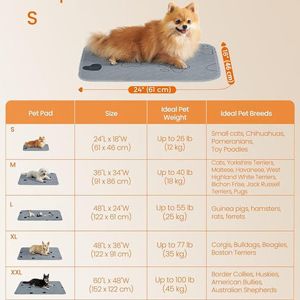 Feandrea Washable Dog Pee Pad, 2 Pack, Reusable, 24 x 18 Inches, S, Waterproof Pet Training, Leakproof, Non-Slip, Super Absorbent, Gray UPTD018G01