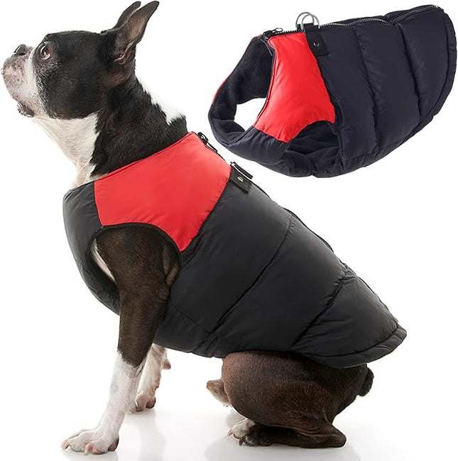 Gooby Padded Vest Dog Jacket - Red, X-Small - Warm Zip Up Vest Fleece Jacket with Dual D Ring Leash Water Resistant for Small to Medium Dogs
