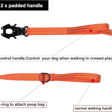 ICEFANG Tactical Dog Leash,K9 Training Walking Bungee Lead with 2 Control Handle,Heavy Duty Quick Release Metal Clasp,for Medium Large Breed (Reflective Orange, 6 FT)
