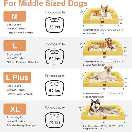 Large Dog Bed Orthopedic Washable: Beds Bolster XL Bed Big XLarge Dogs Egg Crate Foam Couch Sofa Waterproof with Removable Cover - Ginger