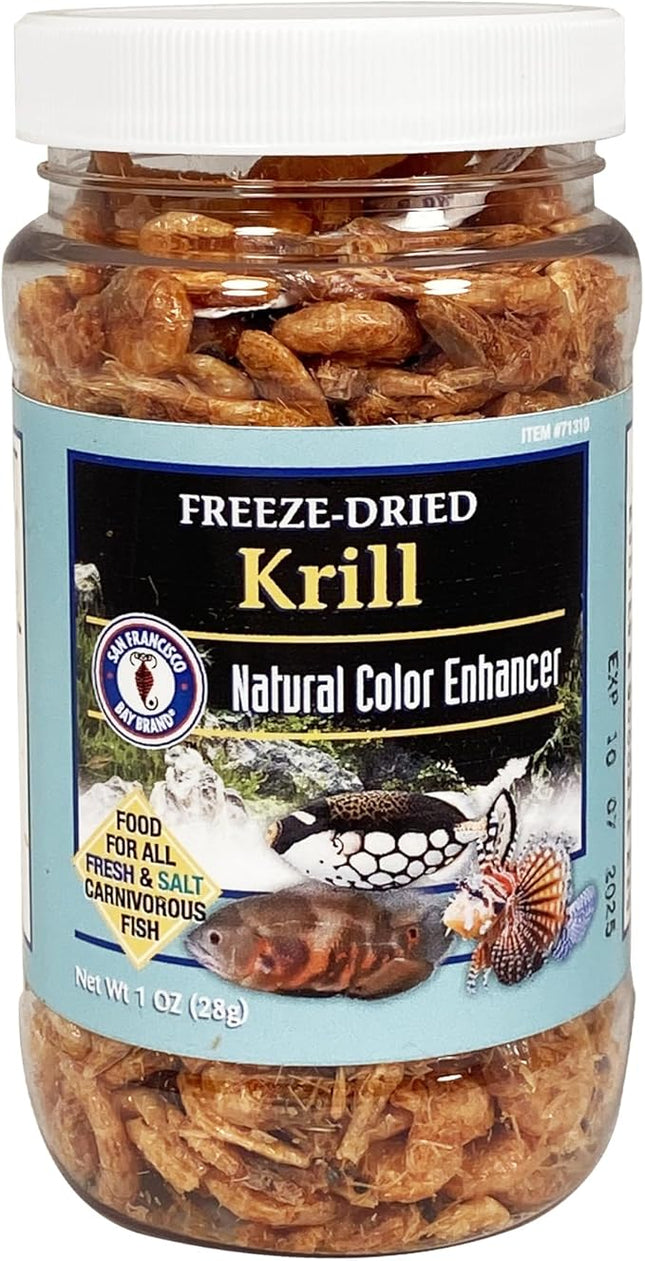 San Francisco Bay Brand Freeze Dried Krill Fish Food - All-Natural, Sustainably Harvested, High Protein Dried Shrimp for Freshwater and Saltwater Carnivores, Koi, Cichlids, Turtles - 1 oz (28g)